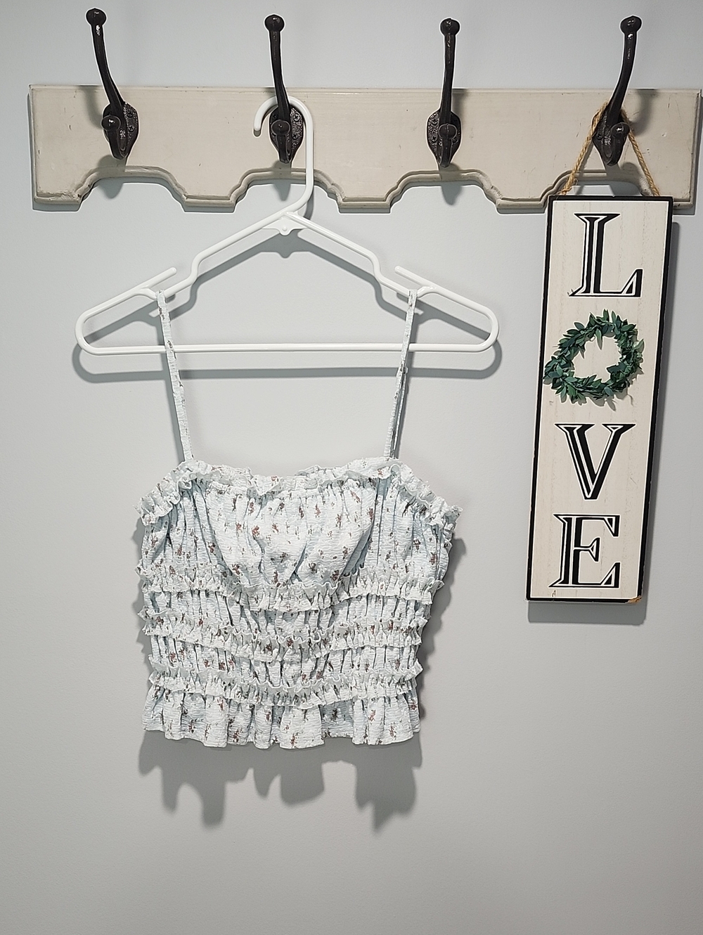 Miss Me Light Blue Floral Smocked Cropped Cami Small